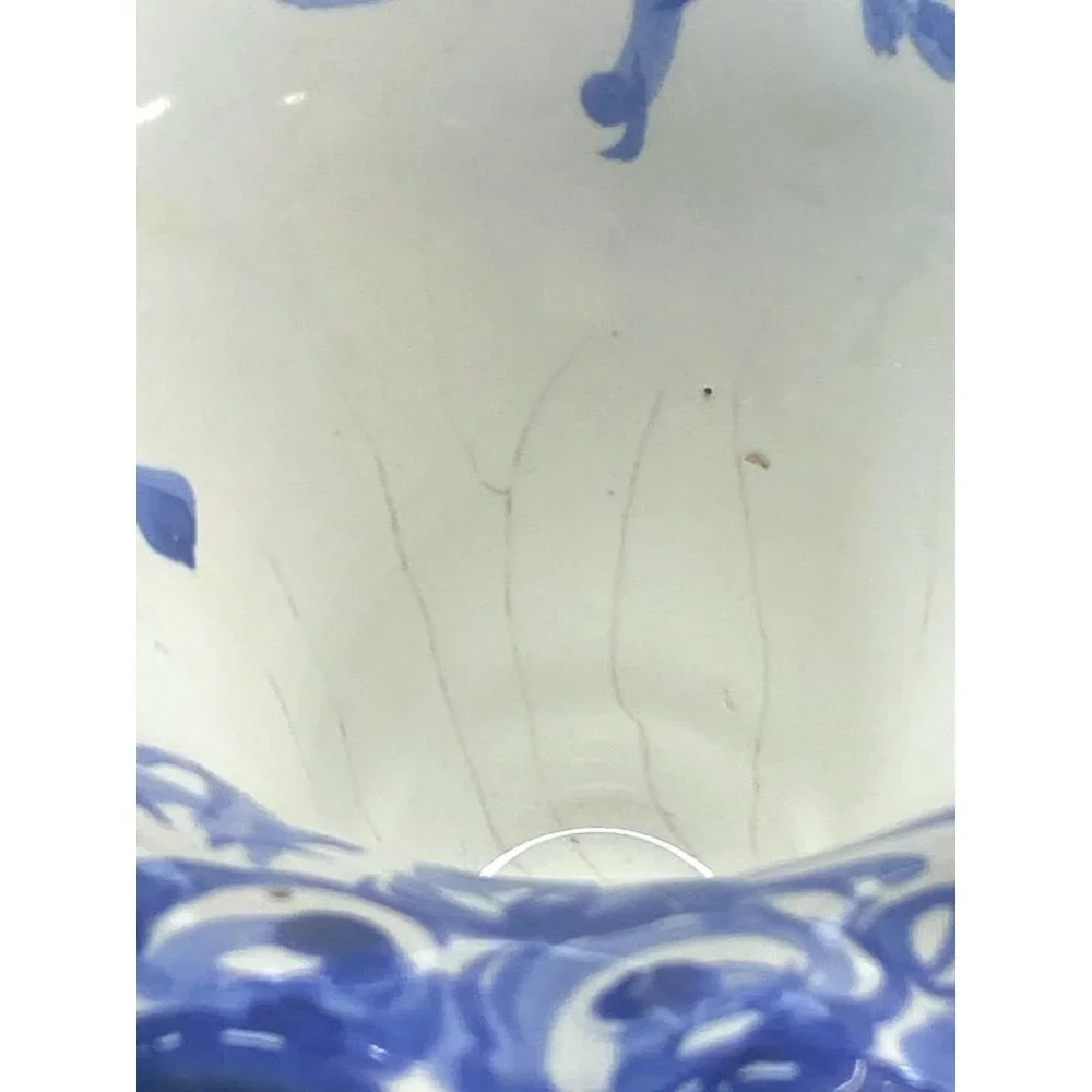 Hand-Painted Blue & White Ceramic Basket Vase With Floral Design Made In Portuga - Picture 7 of 9